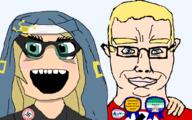 2soyjaks aryan award blue_eyes blush bridget_(guilty_gear) clothes femboy flag:femboy_pride_flag flag:gay_pride_flag friendship gay glasses guilty_gear hair hat subvariant:chudjak_front swastika tranny transparent_background trap variant:chudjak variant:soytan video_game yellow_hair // 1034x645 // 342.7KB
