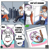 4panel bloodshot_eyes closed_mouth comic crying glasses hair hanging mustache open_mouth purple_hair rope smile soyjak stubble suicide text tongue tranny variant:bernd variant:gapejak yellow_teeth // 1014x1015 // 431.2KB