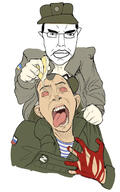2soyjaks bloodshot_eyes marichka military military_cap open_mouth russia soyjak subvariant:chudjak_front ukraine variant:bernd variant:chudjak // 444x708 // 80.0KB