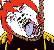 bloodshot_eyes clothes crying epaulettes funamusea glasses hair hanging lobco red_hair rope stubble tranny uniform variant:bernd white_background // 450x417 // 17.4KB