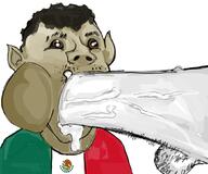 ToonSoy_(NameFag) artist:romanian_schizo black_eyes black_sclera blowjob brown_skin bwc country dick flag flag:mexico gay goblin mexico meximutt nsfw subvariant:blowjob_gapejak variant:gapejak // 1051x874 // 339.2KB