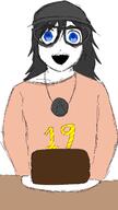 19 avengers birthday birthday_cake blue_eyes blushing brown_shirt cake chocolate chocolate_cake cute cute_girl eyes_like_the_o-o-cean girl necklace nentendo_switch soy soylent soylent_(cacao) variant:soytan video_game white_skin woman // 720x1280 // 390.9KB