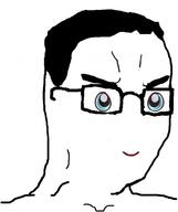 angry blue_eyes closed_mouth cute glasses hair no_nose smile soyjak squishmallow thick_eyebrows variant:chudjak // 500x596 // 52.9KB