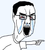 bloodshot_eyes chud crying glasses hair open_mouth pointing template transparent_background variant:chudjak // 928x1026 // 26.9KB