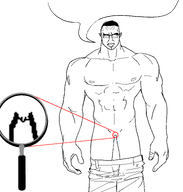 aliased arm buff clitty clittycel closed_mouth dick ear glasses hair hand lip magnifying_glass muscles muscular_male naked neck nipple nose pants_down penis speech_bubble speech_bubble_empty subvariant:bwc_chud subvariant:chudjak_front template twp variant:chudjak white_background zoom zoomed_in