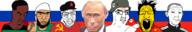 acne africa angry arab asian balding beard black_skin burqa cap china clothes communism explosive explosive_wire flag frown glasses hair hammer_and_sickle hand hat helmet holding_object irl islam looking_at_you monkey monkey_putin multiple_soyjaks nazism pan_african russia schutzstaffel side_profile smoking soyjak star subvariant:chudjak_front suit swastika text track_suit ugly variant:chudjak variant:feraljak variant:kuzjak variant:markiplier_soyjak vladimir_putin // 6000x1000 // 2.2MB