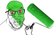 angry bloodshot_eyes clenched_teeth glasses green hand holding_object looking_at_you paint paint_roller stubble variant:feraljak // 1607x1041 // 1.0MB