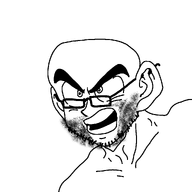 aliased bald brimstone_winter ear eyebrows eyes forced gape glasses goku half_body meta:not_oc nuvariant screaming soyjak stubble upper_body variant:cobson variant:unknown white_background white_skin // 1025x1025 // 125.3KB