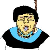 bloodshot_eyes clothes estonia facemask fat flag glasses hanging looking_up nikocado_avocado open_mouth rope soyjak stubble suicide tongue variant:cadojak yellow_skin // 717x716 // 44.5KB