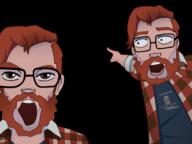 alex_yiik arm beard glasses hair hand mustache open_mouth orange_skin pointing redraw soyjak variant:two_pointing_soyjaks video_game white_skin yiik // 680x510 // 182.4KB