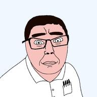 avgn brown_hair button buttoned_shirt closed_mouth clothes fusion glasses hair happy james_rolfe lips pen pocket soyjak subvariant:feralchud transparent_background variant:chudjak variant:feraljak white_shirt white_skin // 1500x1500 // 117.4KB