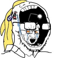 2soyjaks antenna badge bloodshot_eyes crying glasses knowyourmeme large_mouth open_mouth orange_eyes reddit soyjak stubble variant:soyak vore yellow_hair // 221x228 // 32.7KB
