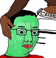 2soyjaks black_skin blacked emerald_(namefag) english_text glasses guiding hand_on_hip hip_nudge leaning meme meta:namefags nervous soyjak soylent_(creamy_chocolate) steering steering_(movement) steering_(non-driving_moment) subvariant:soyniqua sweating text variant:chudjak variant:soytan // 338x350 // 41.4KB