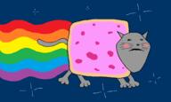 animal blush cat cat_ear food frown grey_skin meme nyan_cat poptart rainbow soyjak space star subvariant:impish_meowjak variant:impish_soyak_ears whisker // 2780x1672 // 61.3KB