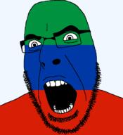 dagestan flag flag:dagestan full_head glasses hair looking_to_the_right open_mouth russia soyjak stubble teeth text transparent transparent_background variant:cobson // 721x789 // 18.8KB