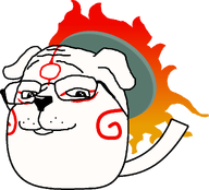 amaterasu amaterasu_(okami) closed_mouth divine_retribution dog dog_ears ear fire flames glasses nose okami shiny_eyes snout subvariant:gapedog subvariant:wholesome_soyjak tail transparent_background variant:gapejak wolf // 1239x1126 // 42.2KB
