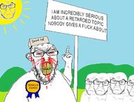 angry award badge bloodshot_eyes clenched_teeth meta:tagme multiple_soyjaks pointing serious serious_hat sign subvariant:feralrage sun variant:abortion_lover variant:feraljak // 695x530 // 109.4KB