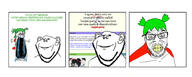 3soyjaks 4chan 4cuck angry anime clenched_teeth comic comic_strip crying ear glasses green_hair greentext grin hair mouth_open mustache soyjak soyjak_party stubble variant:feraljak variant:impish_soyak_ears wrinkles yellow_teeth yotsoyba // 1800x720 // 233.8KB