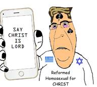 artist:sectionalism bbc biting_lip christianity clothes comic_sans eyebags eyebrows glasses hair holding_object holding_phone iphone milo_yiannopoulos orthodox_church phone protestant queen_of_spades subvariant:hornyson tan_skin undercut variant:cobson // 708x634 // 139.1KB