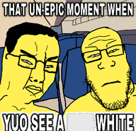 2soyjaks a10_eyes airplane angry asian blue_eyes china hair intentional_typo meme seat slit_eyes subvariant:neutralplier text variant:chudjak variant:markiplier_soyjak yellow_skin // 1079x1041 // 135.8KB