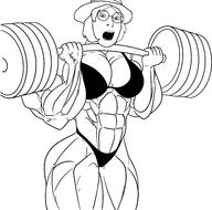 barbell bikini buff clothes cute female femjak full_body glasses hair happy hat holding_object lifting muscular_female neutral open_mouth subvariant:female_cobson variant:cobson // 3840x3791 // 1.7MB