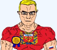 anders_army animal arm army award bird blue_eyes buff christianity closed_mouth clothes crescent cross crown czechia eagle eastern_orthodox eyes_like_the_o-o-cean first_czechoslovak_independent_field_battalion flag flag:orenburg_oblast flag:russia glasses hair orenburg_oblast orthodox_cross poland russia soyjak subvariant:chudjak_front subvariant:muscular_chud text transparent transparent_background tshirt variant:chudjak vein weasel world_war_2 yellow_hair // 1059x929 // 200.9KB