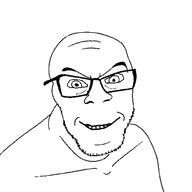 glasses open_mouth smile smug soyjak stubble variant:feraljak // 1500x1500 // 126.2KB