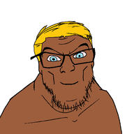 blond bloodshot_eyes blue_eyes brown_skin glasses hair muscular_male stubble variant:feraljak white_background // 1500x1500 // 265.2KB