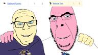 2soyjaks baltimore baltimore_ravens blue_eyes football glasses hugging pink_skin smile sports tennessee_titans variant:cobson variant:feraljak white_skin // 1920x1080 // 163.0KB