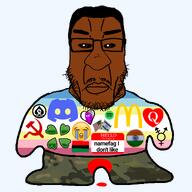 4chan black_sclera black_skin blood bnwo camouflage communism crying discord flag:india flag:israel flag:pan-african flag:united_states hammer_and_sickle leaking mcdonalds name_tag queen_of_hearts quote_(user) slopjak spotify subvariant:chudjak_front subvariant:chudplier variant:chudjak variant:markiplier_soyjak 😭 // 1280x1280 // 396.1KB