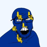 angry animal bird british england flag flag:sussex glasses hair looking_at_you mustache open_mouth soyjak stubble sussex teeth united_kingdom variant:feraljak // 1500x1500 // 242.0KB