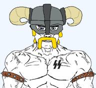a10_eyes aryan barbarian blue_eyes buff clash_royale elite_barbarian helmet muscles mustache nazism schutzstaffel subvariant:muscular_chud unbothered variant:chudjak video_game viking_helmet yellow_hair yellow_mustache // 1100x1010 // 43.3KB