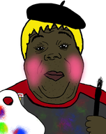 art artist beret blond blush brown_skin clothes hair hat lips paint paintbrush soyjak subvariant:hunky_twink_sex_machine transparent_background variant:alicia // 592x748 // 229.7KB