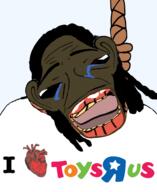 black_sclera black_skin crying distorted ear hair hanging i_love mutt open_mouth rope soyjak toysrus variant:rizzjak // 800x976 // 236.5KB
