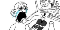 2soyjaks arm bottle computer crying draw_pad ear glasses hand oekaki open_mouth smile soyjak stubble variant:impish_soyak_ears variant:unknown // 500x250 // 33.0KB