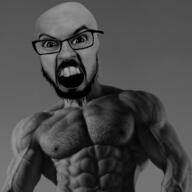 beard buff distorted gigachad glasses grey_skin irl irl_soy jacksepticeye open_mouth stubble variant:feraljak // 2756x2756 // 1.4MB