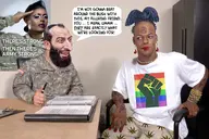 a_wyatt_mann anarchism anarchy arm beard big_nose black_lives_matter black_skin brown_skin closed_mouth clothes communism faggot flag:lgbt_pride_flag hair hammer_and_sickle hand hat jewish_nose judaism kippah lgbt lips lipstick meta:not_oc nas:merchant nigger nose recruitment rubbing_hands smug tattoo teeth text us_army weed white_skin // 2258x1500 // 552.2KB