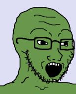 frog glasses green green_skin open_mouth pepe soyjak stubble variant:soyak // 644x800 // 13.9KB