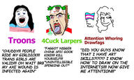 2soyjaks 4chan anime badge bloodshot_eyes clothes crying glasses green_hair hair hanging kleki long_hair makeup open_mouth rope soyjak stubble suicide text tongue tranny variant:alicia variant:cobson yellow_teeth yotsoyba // 2263x1351 // 476.7KB