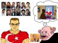 3soyjaks amerimutt black_skin bloodshot_eyes brown_hair crescent crying flag flag:turkiye glasses green_eyes irl mediterrenean pink_skin smoking soyjak star_(symbol) subvariant:chudjak_front subvariant:muscular_chud thought_bubble trend:aryan turkiye variant:chudjak variant:wojak white_skin white_supremacist // 960x720 // 577.3KB