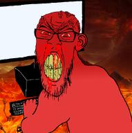 angry arm blood bloodshot_eyes burning clenched_teeth computer cracked_teeth dead death ear fire glasses hand hell keyboard mustache nosebleed pc rage red_eyes red_skin screen series:fusionjaks skeleton soyjak stubble subvariant:feralrage template typing variant:feraljak variant:zoomer_on_computer vein yellow_teeth // 696x701 // 218.1KB