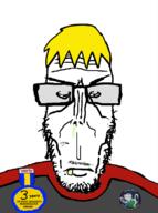 all_soyteens_look_like_this angry anti_sharty award badge euromutt glasses nate neutralplier_award red_shirt soyjak_party subvariant:euromutt variant:markiplier_soyjak yellow_hair // 594x797 // 100.2KB