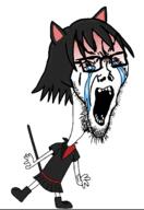 alunya anarchism arm bloodshot_eyes cat_ear clothes communism crying full_body glasses hair hand leftypol open_mouth skirt soyjak stubble tail variant:soyak // 1028x1500 // 118.4KB