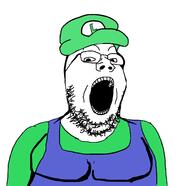 cap clothes glasses hat luigi mario nintendo open_mouth soyjak stubble variant:gapejak video_game // 1416x1369 // 122.5KB