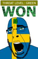 ahegao country emerald flag flag:sweden gem glasses green green_eyes hair looking_up open_mouth schlog_color_event soyjak soyjak_blog stubble sweden teeth text threat_level_green variant:cobson won // 721x1115 // 139.3KB