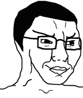 closed_mouth glasses hair no_stubble series:chuddified_soyjaks smile smug subvariant:chuddy_soyak subvariant:soyak_(smug) template variant:soyak // 970x1150 // 48.6KB