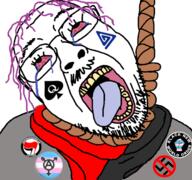 anarcho-communism anti_nazi antifa bloodshot_eyes bnwo boylover boylover_symbol glasses hanging politics purple_hair queen_of_spades tranny trend:slopjak troon variant:bernd // 710x664 // 431.4KB