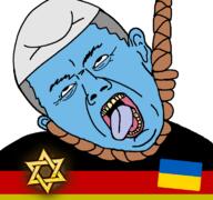 blue blue_skin chancellor flag flag:germany germany grey_hair hanging jewish_star oink olaf_scholz smurf teeth tongue ukraine variant:bernd // 768x719 // 146.3KB