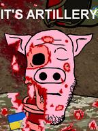 animal_ears artillery blood camouflage closed_eyes closed_mouth dead gore helmet hohol its_over pig pink_skin russo_ukrainian_war skeleton skull soldier stubble text ukraine variant:markiplier_soyjak war wound // 660x880 // 287.6KB