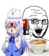 anime blood blue_eyes chino_kafuu coffee crying cup firearm glasses gochiusa gore gun hand holding_gun holding_object holding_pistol open_mouth pistol saucer soyjak stubble tippy variant:soyak weapon // 702x800 // 455.1KB